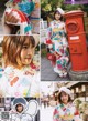 A collage of photos of a woman in a kimono.